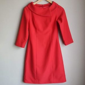 TOM AND LINDA PLATT asymmetrical collar dress.